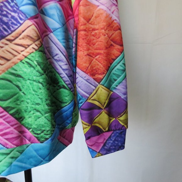 Colorful Checkered Patchwork Print Casual Long Knit Top L - Picture 4 of 8